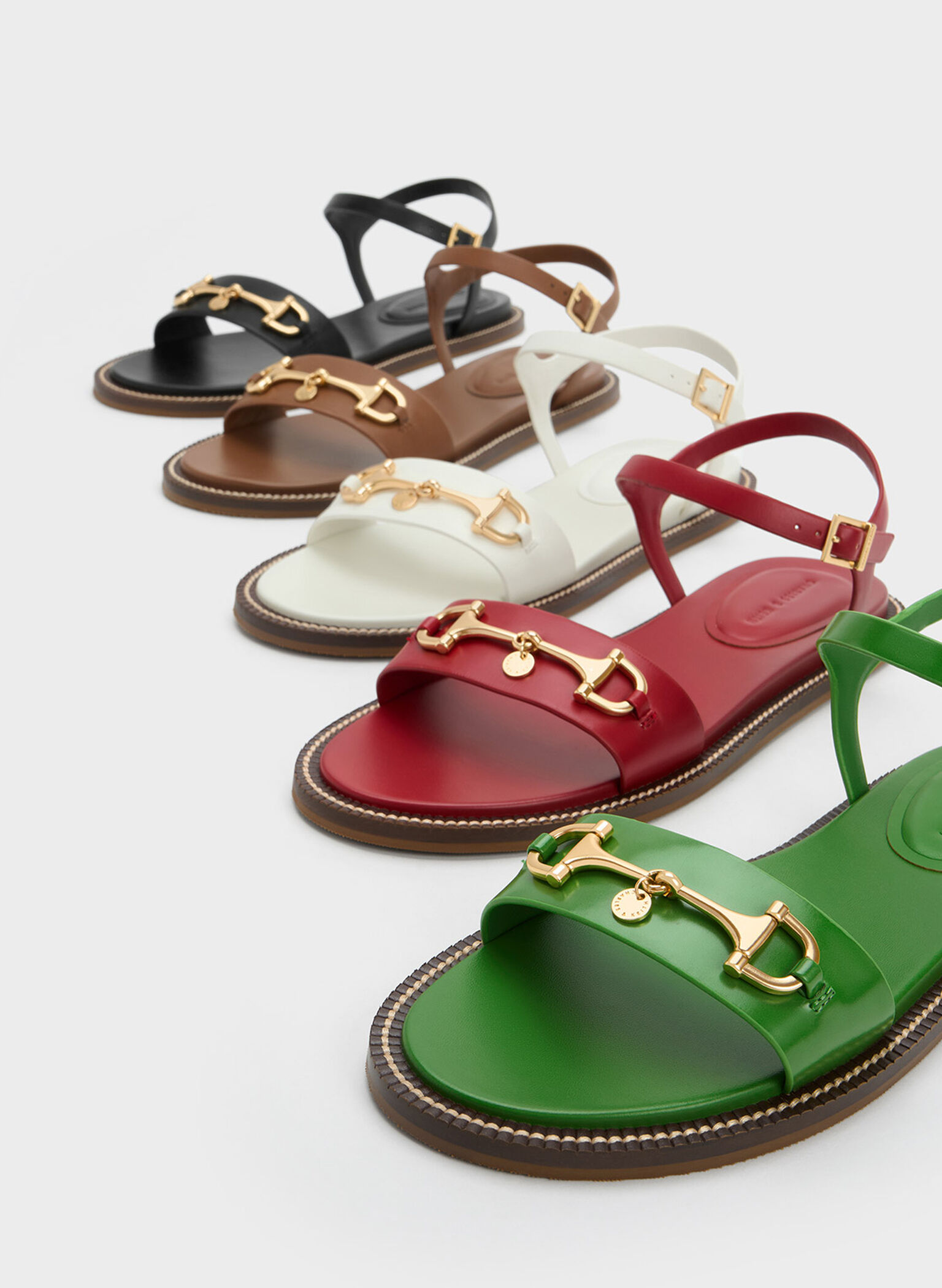 Horsebit Back Strap Sandals, Red, hi-res