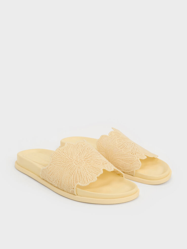 Crochet Floral Slide Sandals, Yellow, hi-res