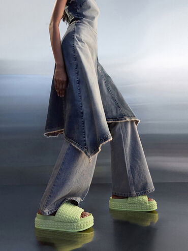 Loren Textured Platform Sandals, Light Green, hi-res