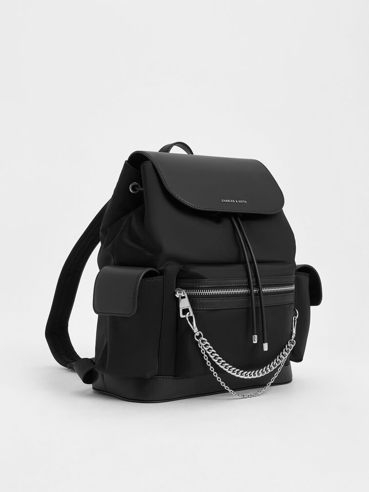 Nylon Puffy Chain-Link Backpack, Noir, hi-res