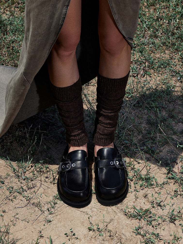 Kirke Buckle-Strap Flatform Mules, Black, hi-res