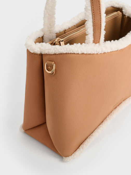 Sybill Faux Suede Fur-Trim Tote Bag, Multi, hi-res