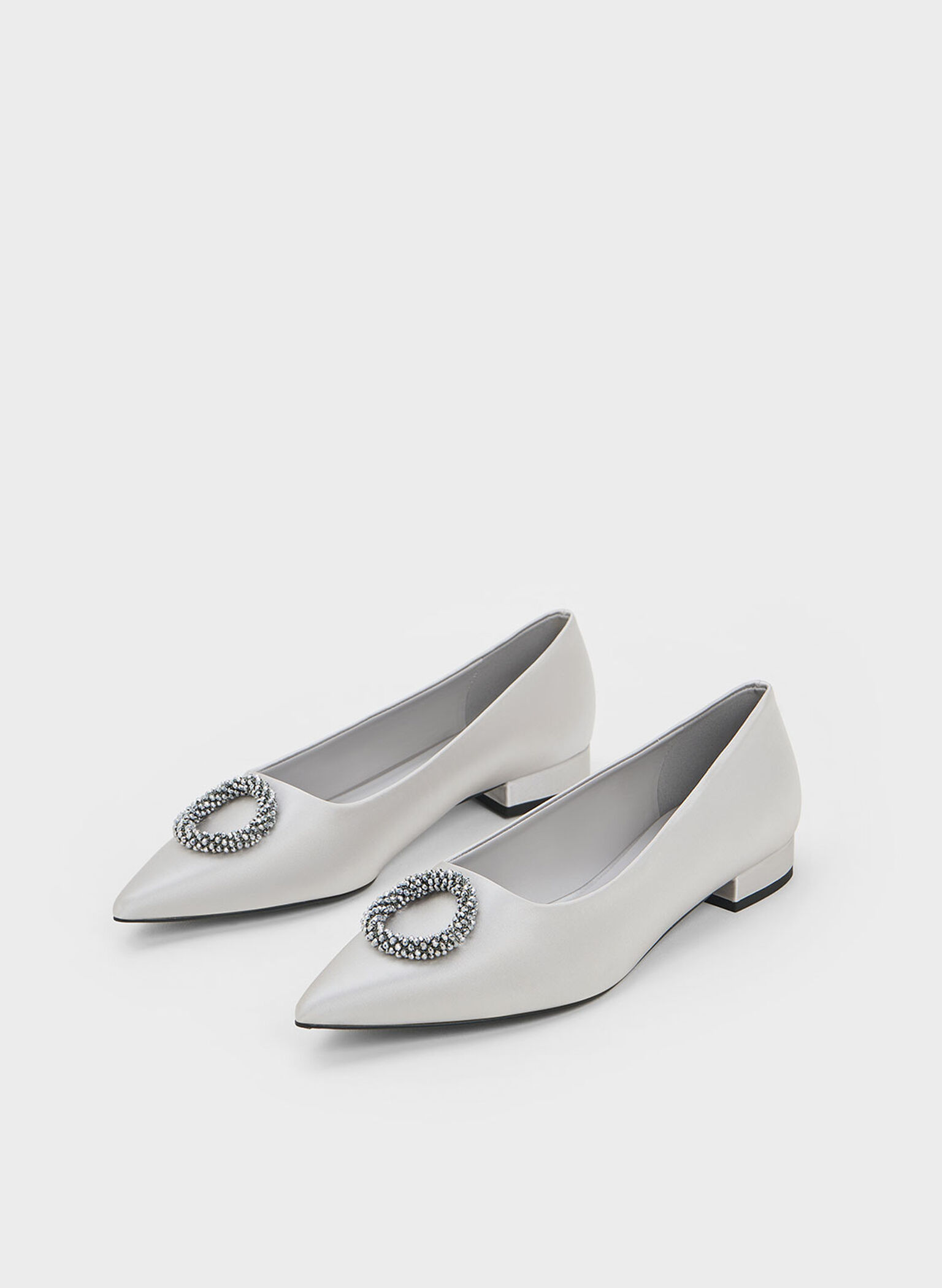 Recycled Polyester Beaded Circle Flats, Silver, hi-res