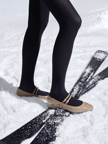 Leather & Patent Double-Strap Mary Jane Flats, Taupe, hi-res