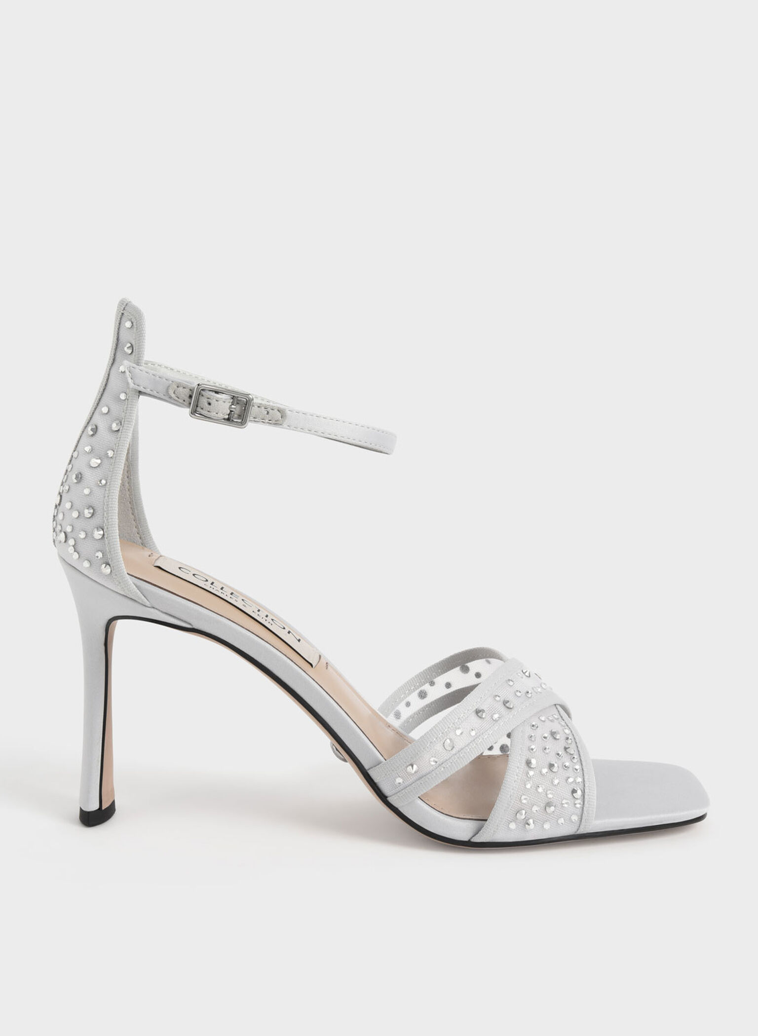 Blythe Mesh & Satin Embellished Sandals, Silver, hi-res