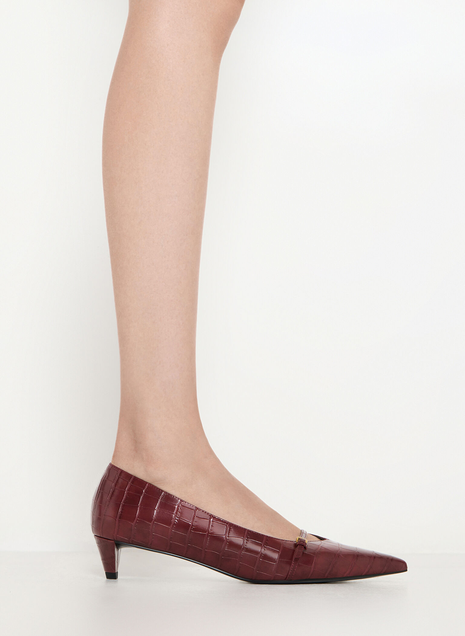 Croc-Effect Buckled Pointed-Toe Kitten-Heel Pumps, Animal Print Red, hi-res