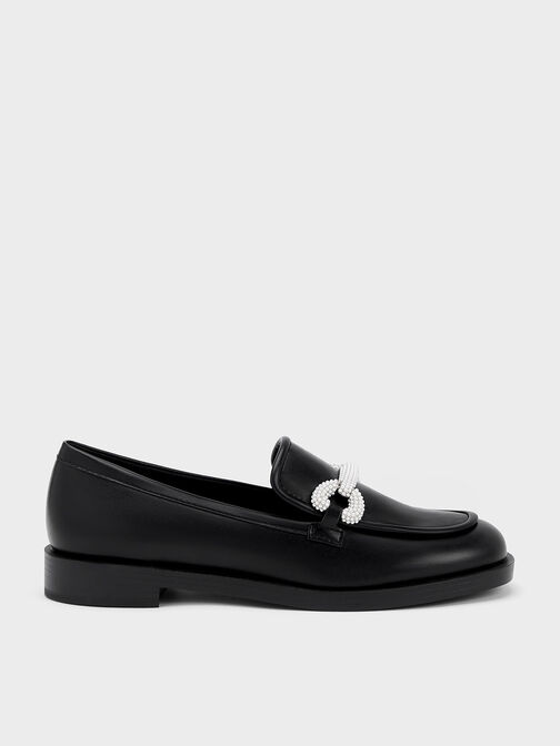 Beaded Strap Loafers, Black, hi-res