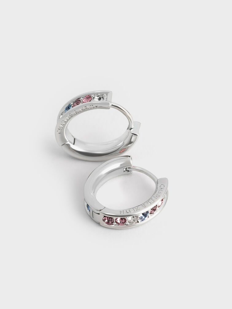 Maeve Crystal-Embellished Hoop Earrings, Silver, hi-res