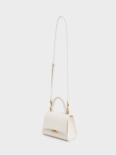 Huxley Metallic Push-Lock Top Handle Bag, Cream, hi-res