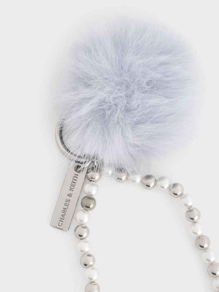 Pearl Beaded-Strap Furry Ball Charm, Sea Salt Blue, hi-res