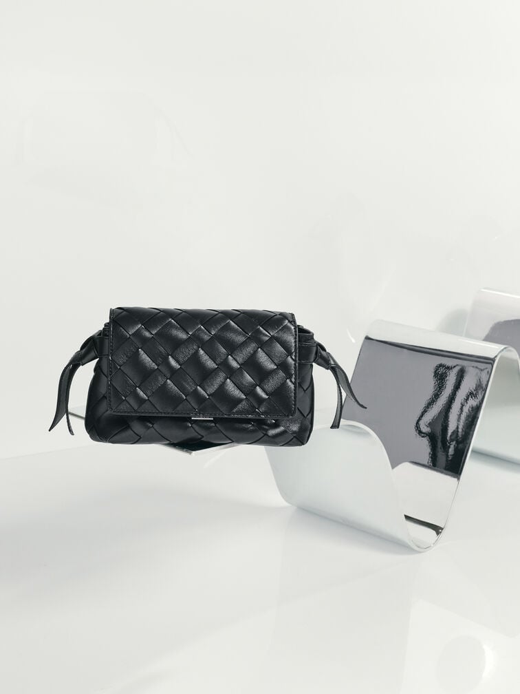 Ivette Woven Crossbody Bag, Noir, hi-res