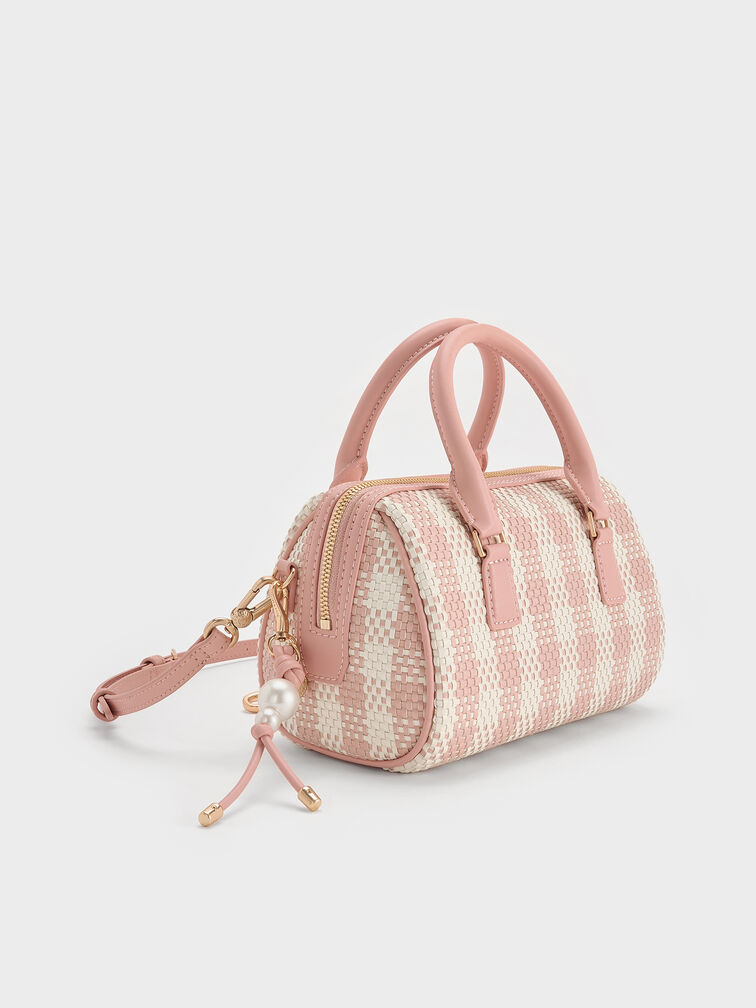 Everleigh Checkered Bowling Bag, Light Pink, hi-res