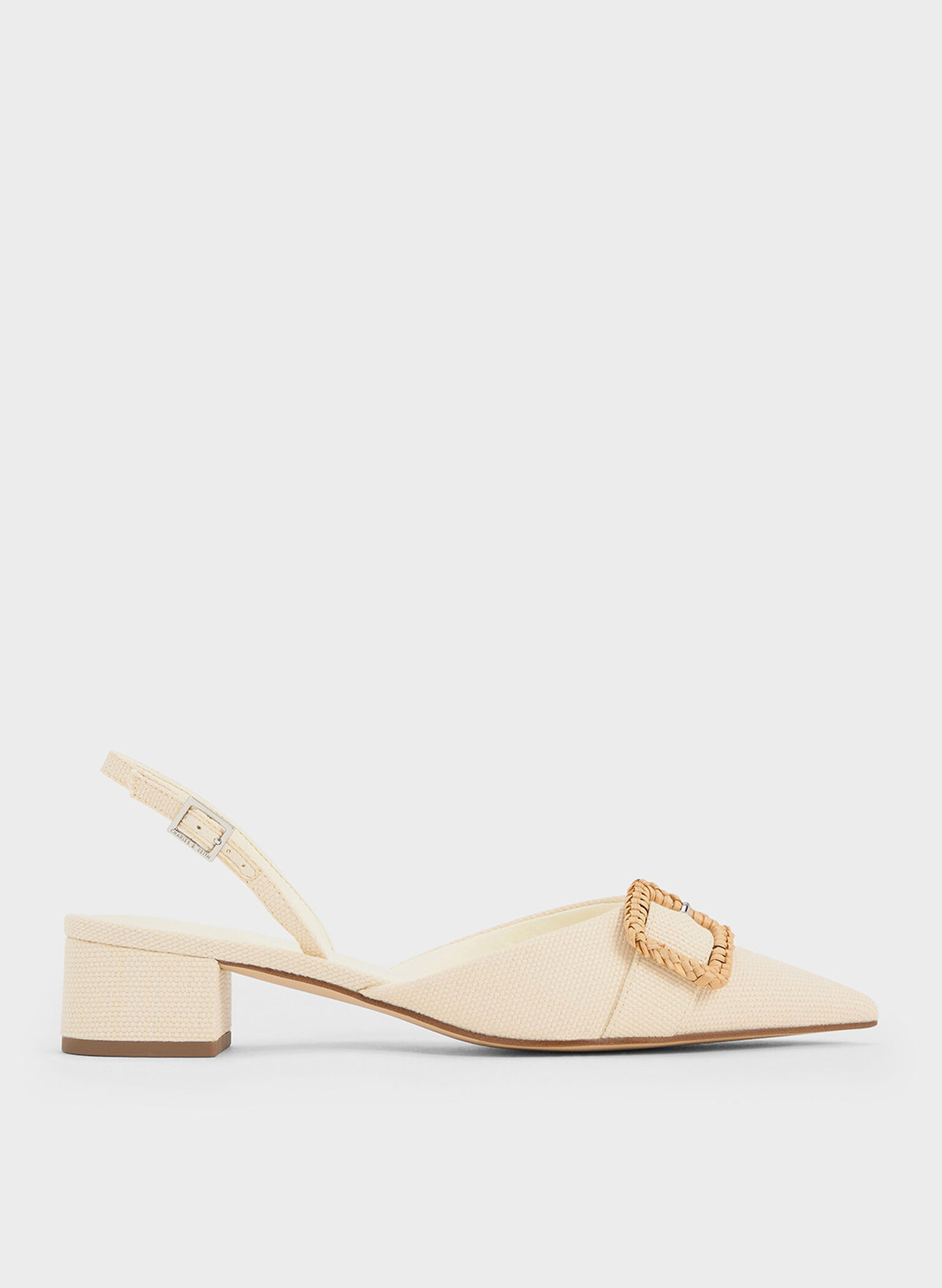 Woven-Buckle Slingback Pumps, Chalk, hi-res