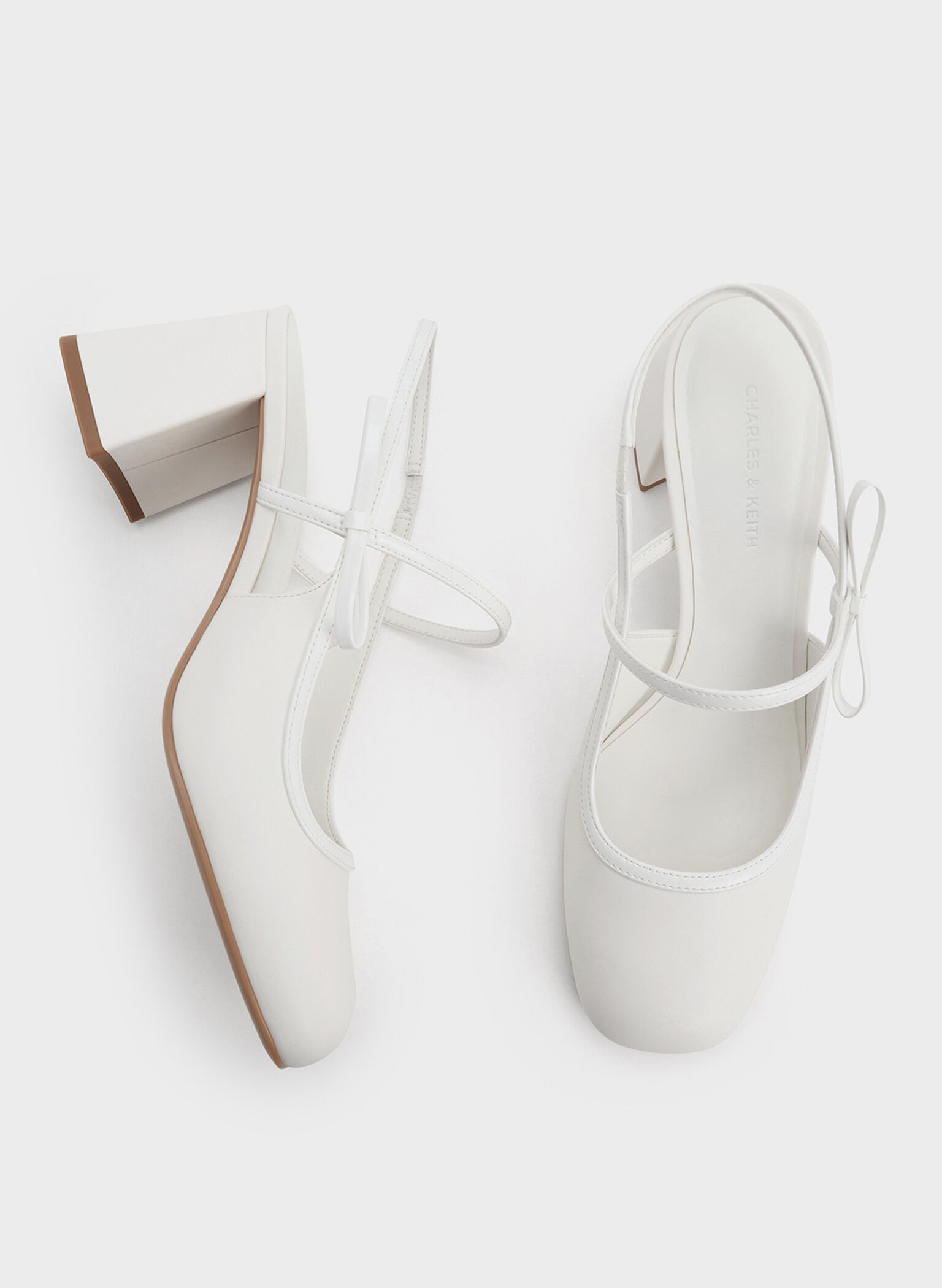 Bow Slingback Mary Jane Pumps, White, hi-res