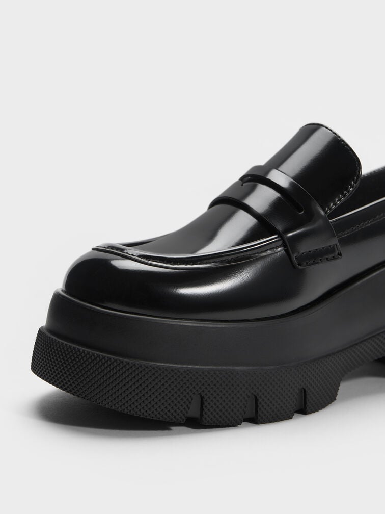 Leoi Platform Penny Loafers, Black Box, hi-res