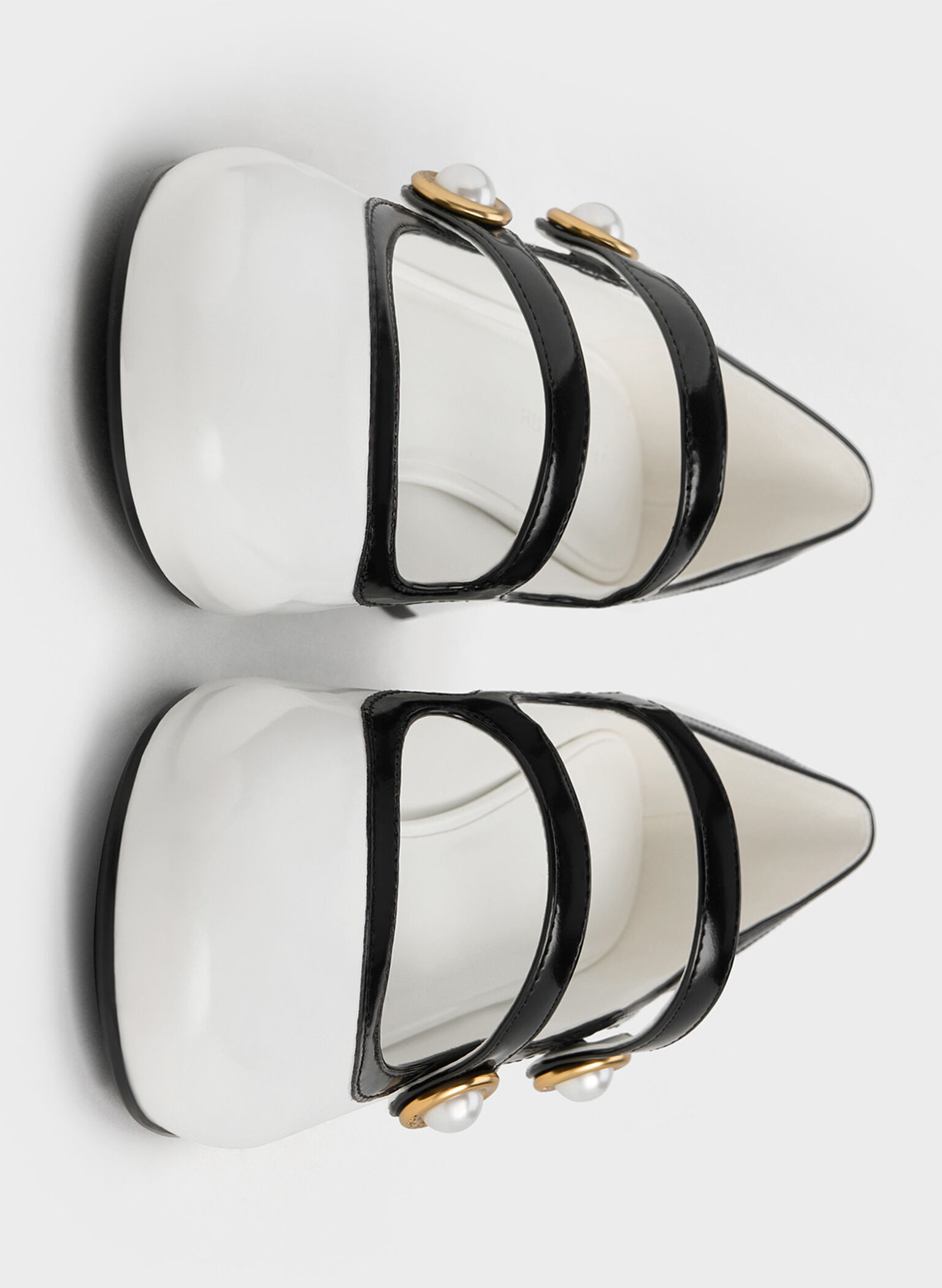 Pearl-Buckle Two-Tone Mary Jane Pumps, White, hi-res