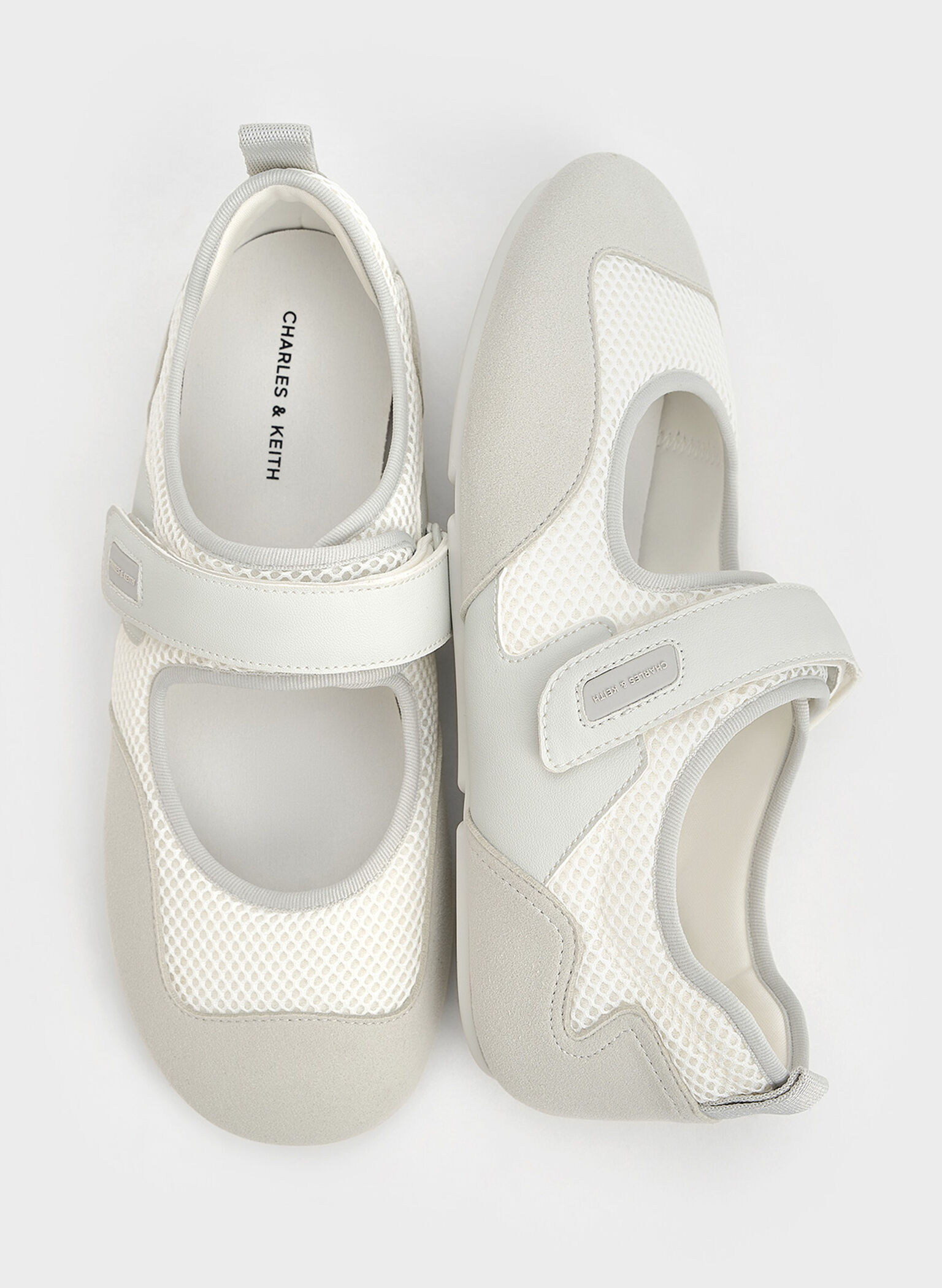 Mesh Contrast-Panel Mary Jane Sneakers, White, hi-res