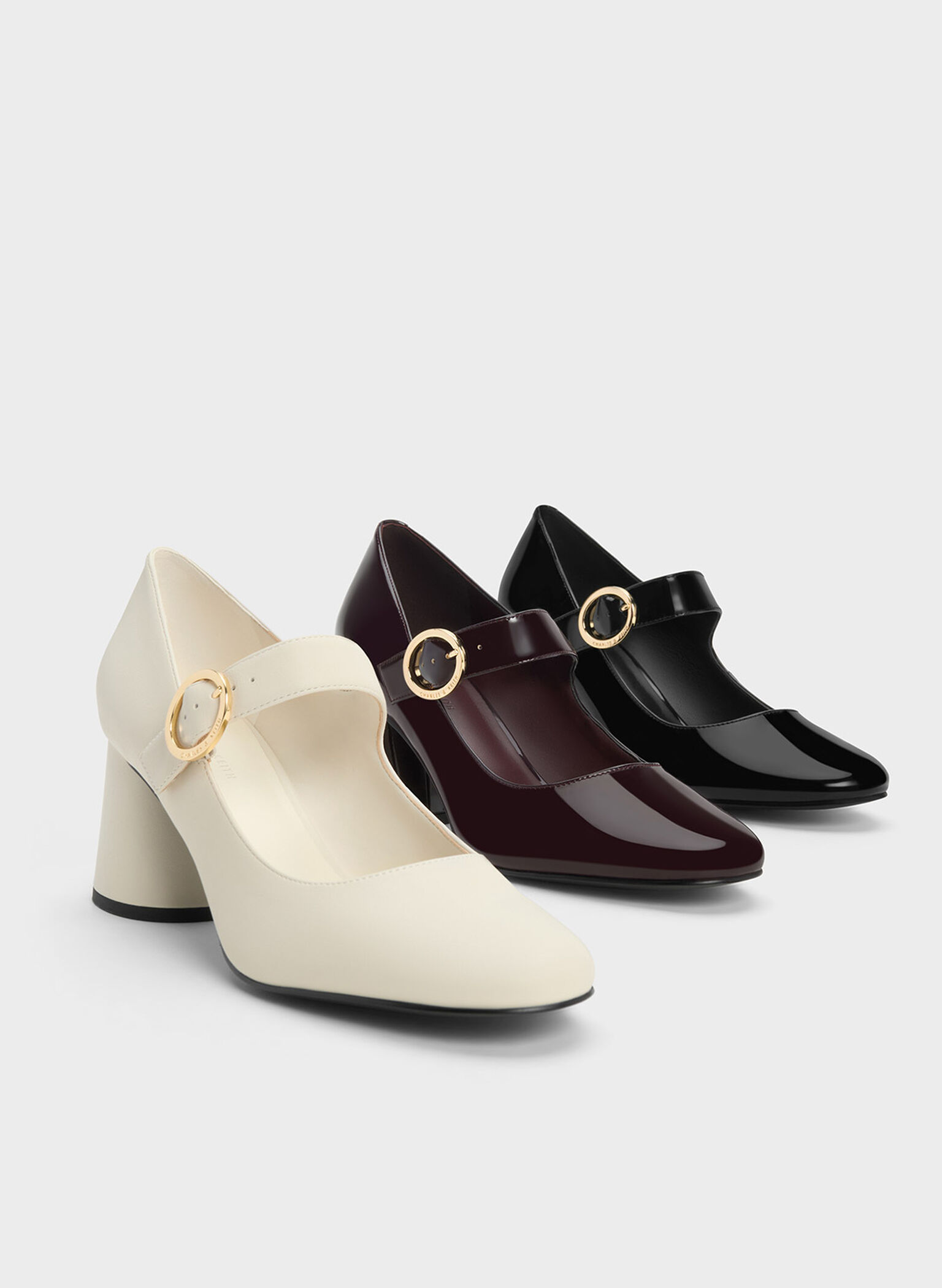 Patent Cylindrical Block Heel Mary Janes, Maroon, hi-res