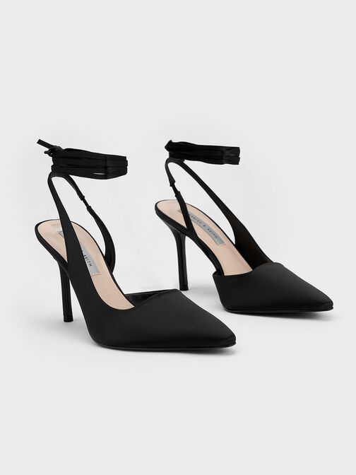 Tie-Around Slingback Pumps, Black, hi-res