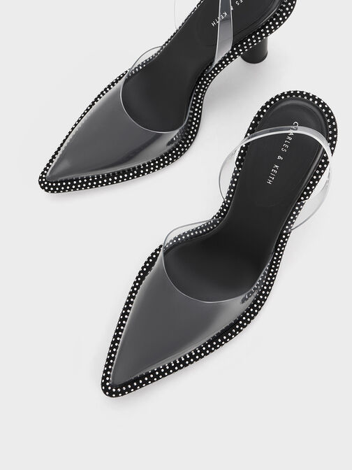 See-Through Crystal-Embellished Slingback Pumps, Clear, hi-res