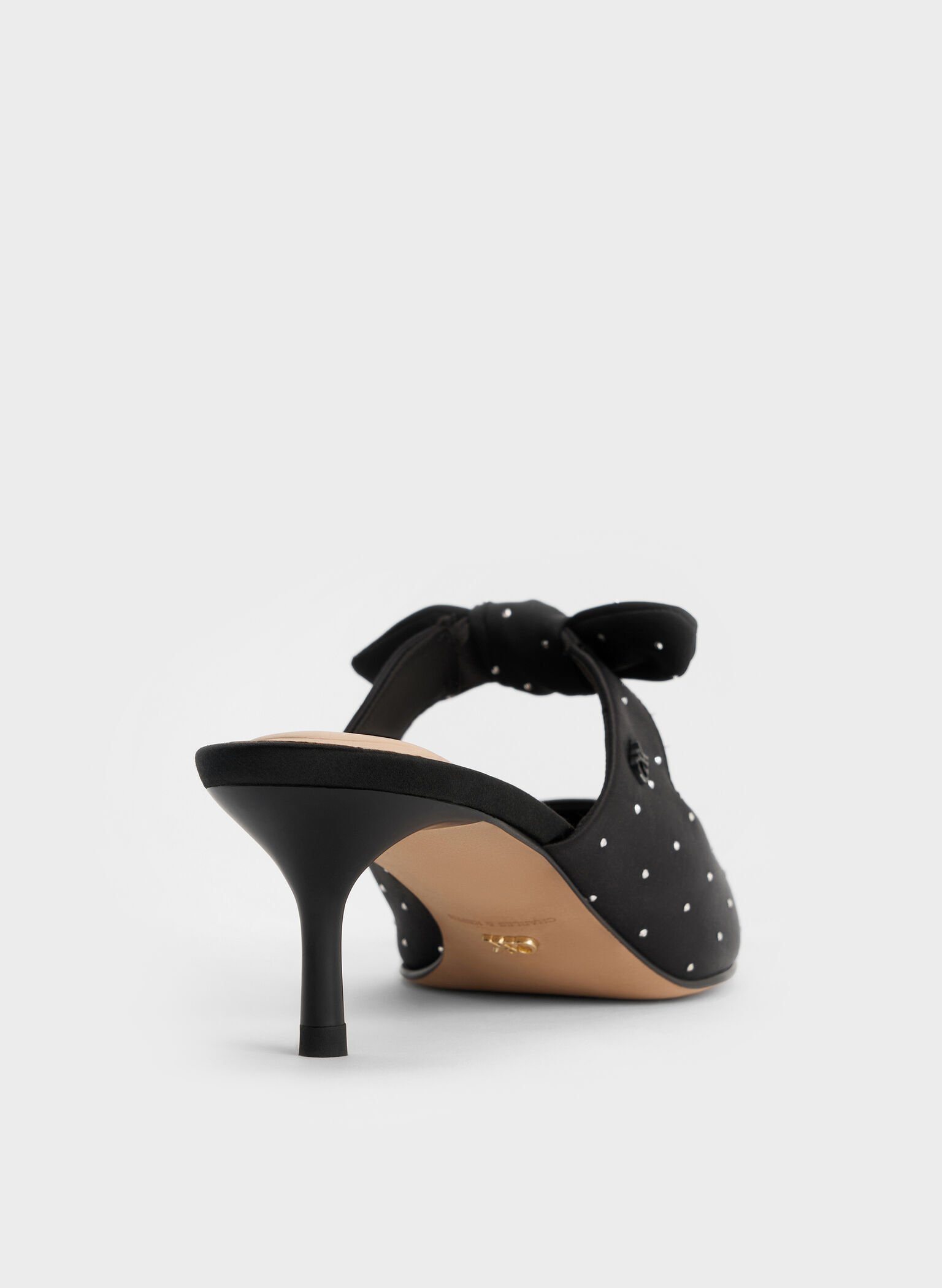 Jayce Dotted Knot-Bow Kitten-Heel Mules, Black Textured, hi-res