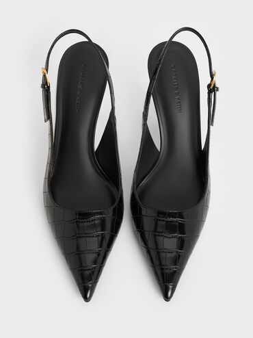 Croc-Effect Cone-Heel Pointed-Toe Pumps, Animal Print Black, hi-res