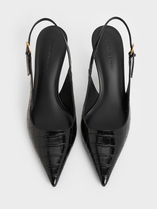 Croc-Effect Cone-Heel Pointed-Toe Pumps, Animal Print Black, hi-res