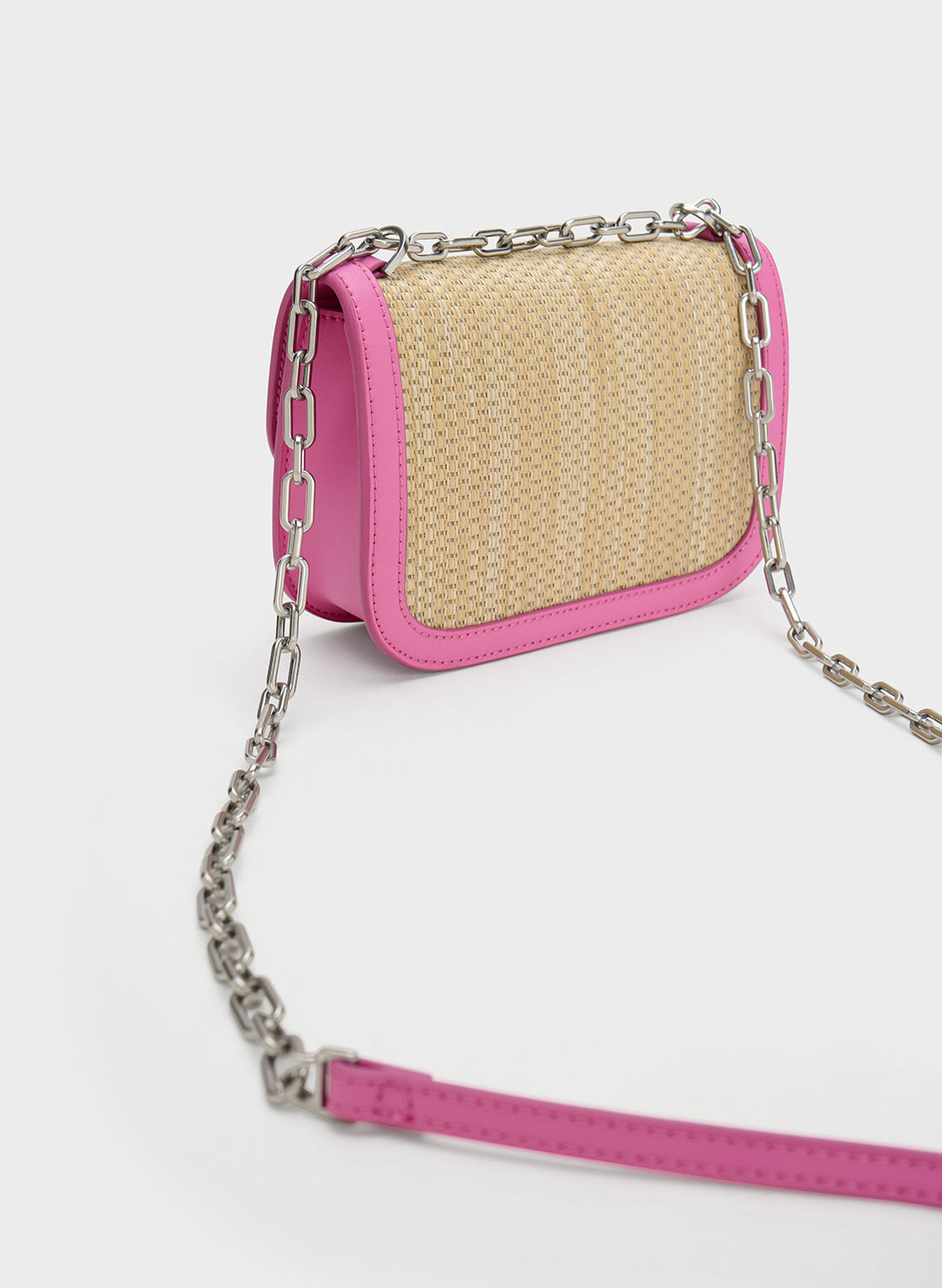 Charlot Raffia Chain Strap Bag, Pink, hi-res