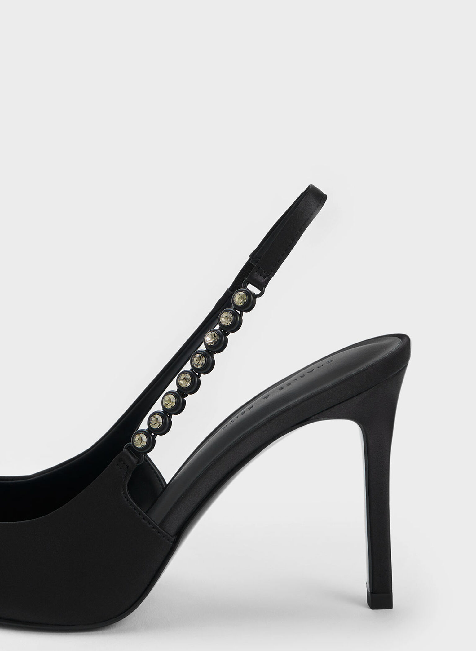 Flores Recycled Polyester Gem-Strap Slingback Pumps, Black, hi-res