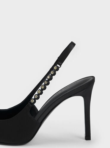 Flores Recycled Polyester Gem-Strap Slingback Pumps, Black, hi-res