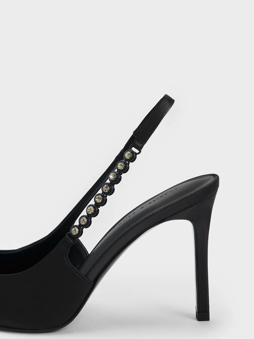 Flores Recycled Polyester Gem-Strap Slingback Pumps, Black, hi-res