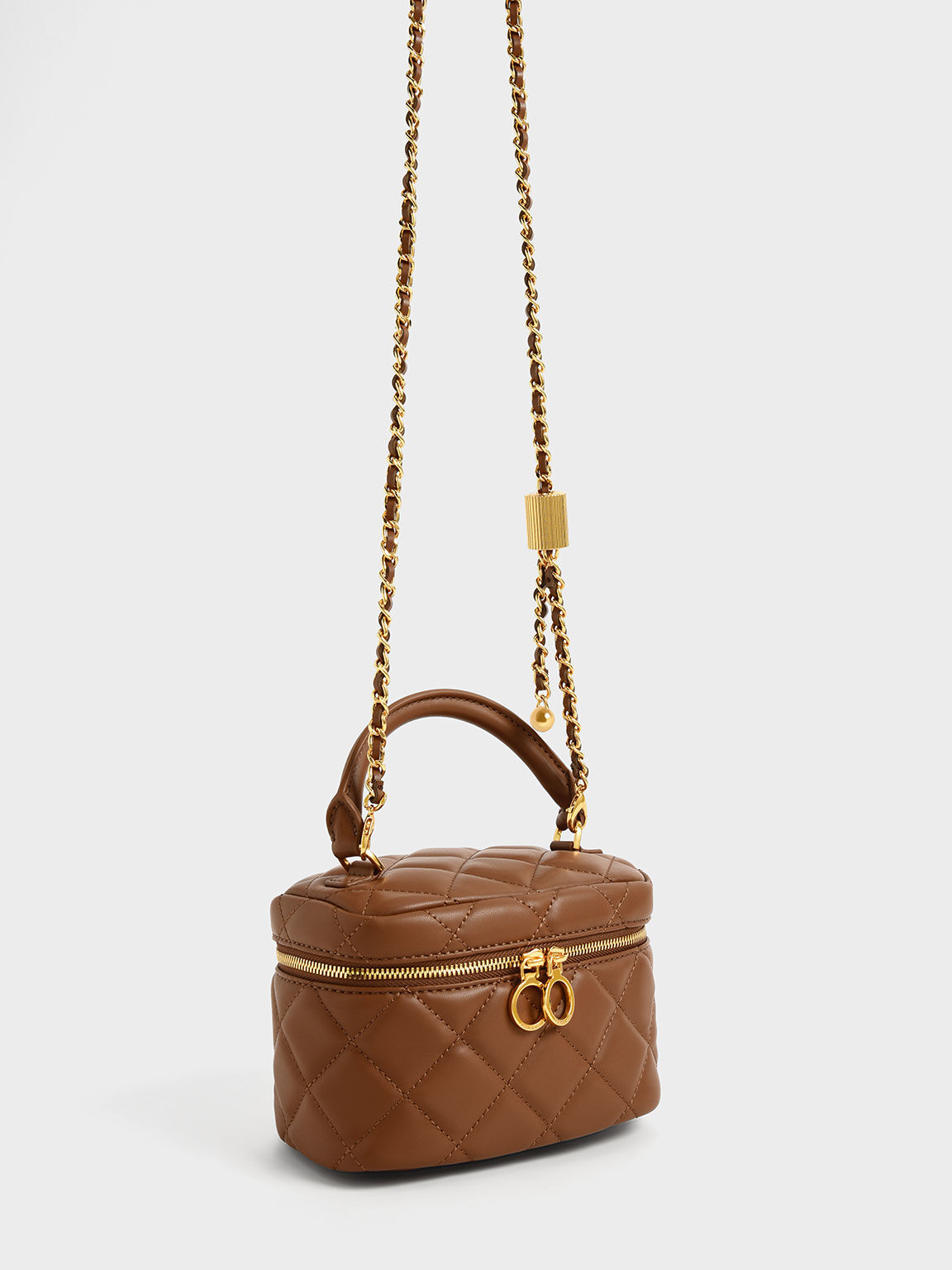Chocolate Quilted Two Way Zip Mini Bag CHARLES KEITH UK