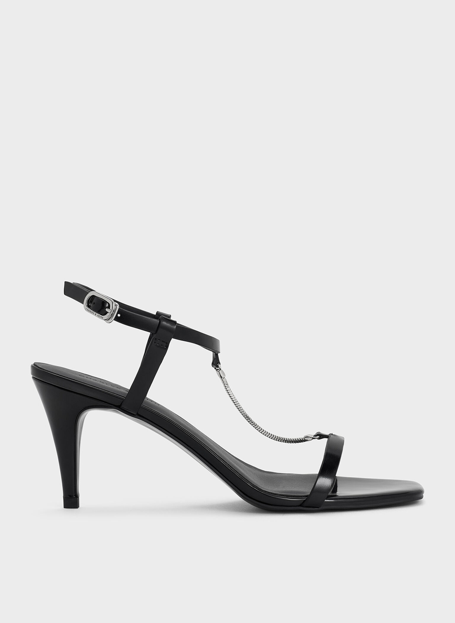 Chain-Strap Square-Toe Heeled Sandals, Black Box, hi-res