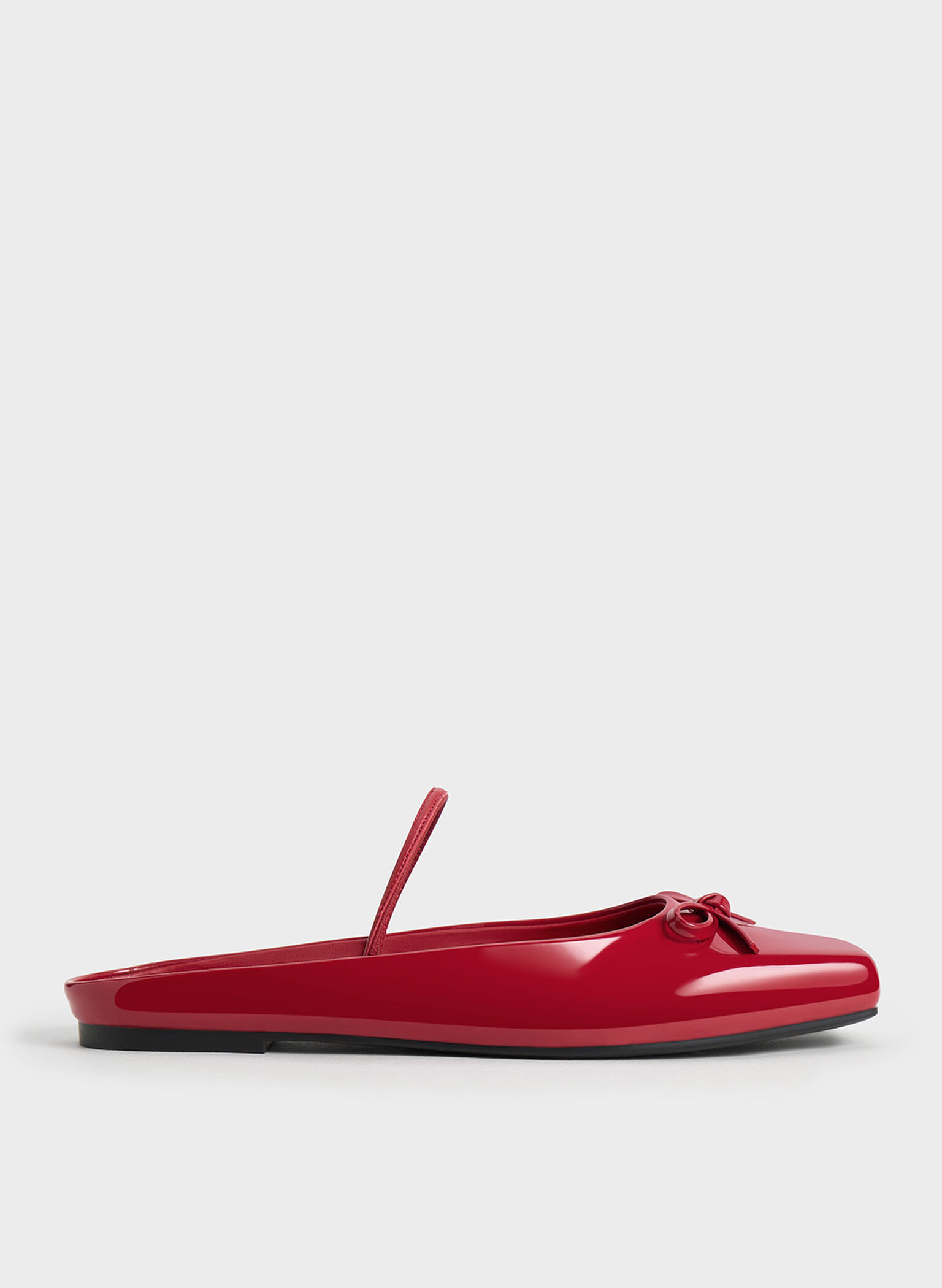 Bow Square-Toe Ballet Mules, Red, hi-res