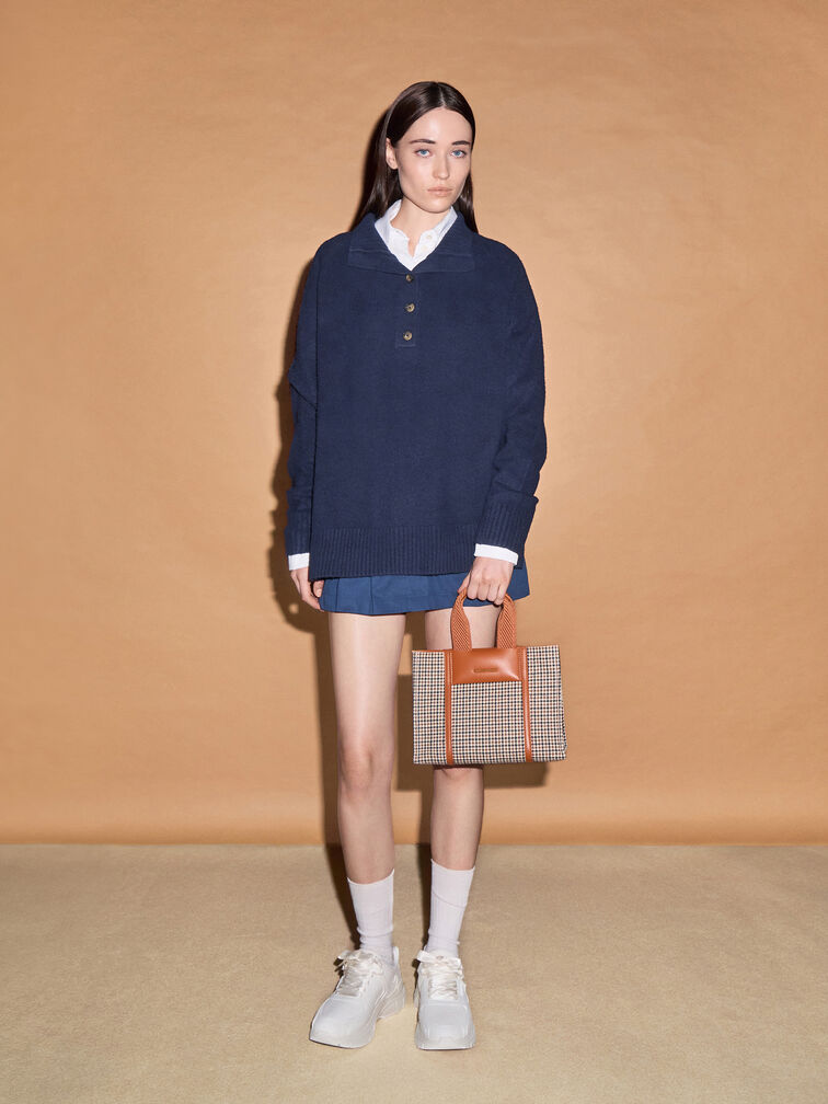 Mini Shalia Checkered Tote Bag, Cognac, hi-res