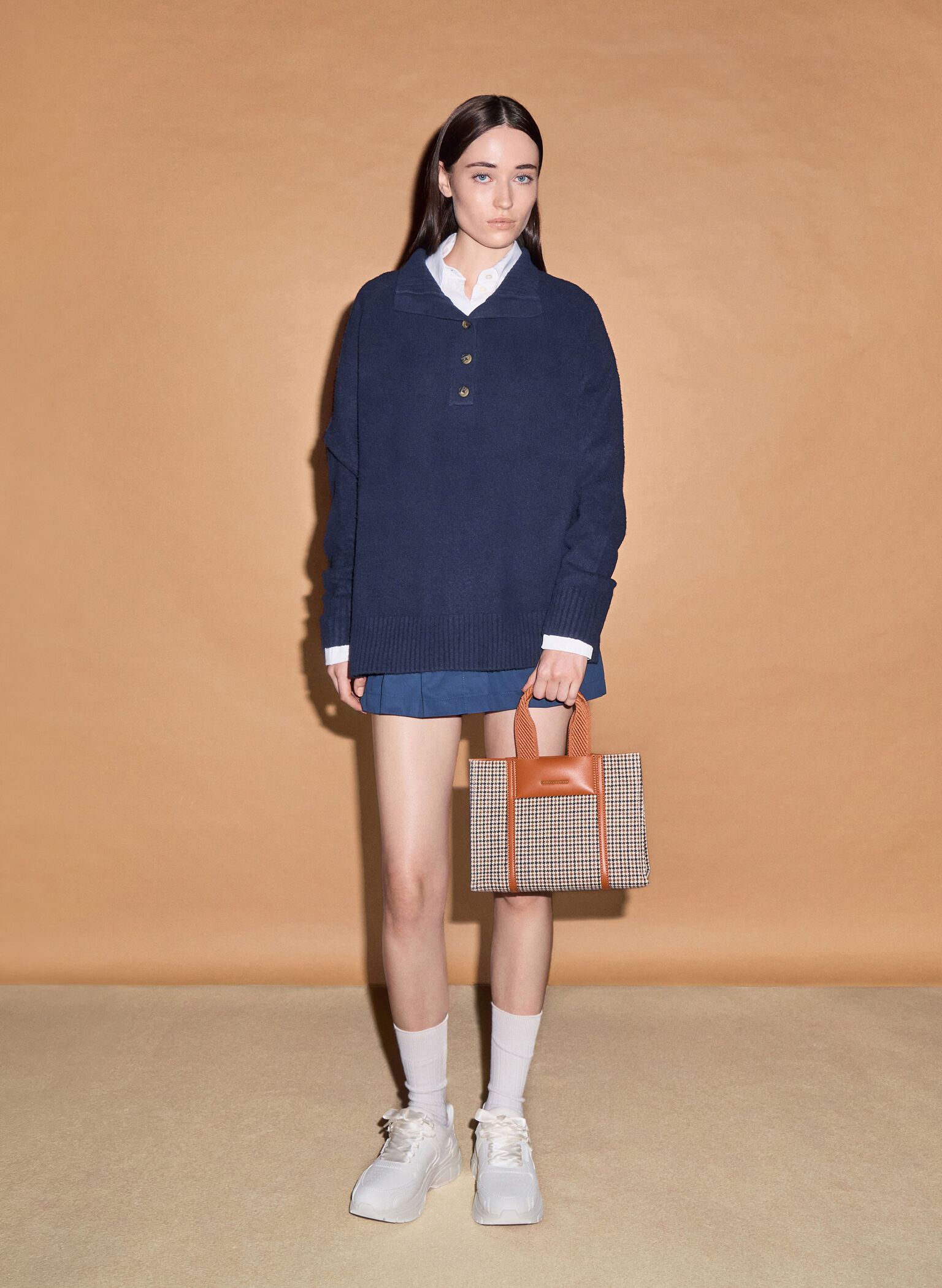 Mini Shalia Checkered Tote Bag, Cognac, hi-res