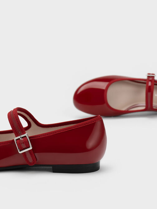 Patent Buckled Mary Jane Flats, Red, hi-res