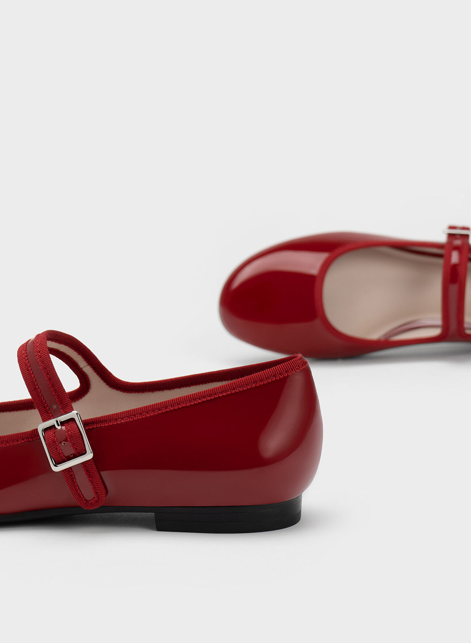Patent Buckled Mary Jane Flats, Red, hi-res