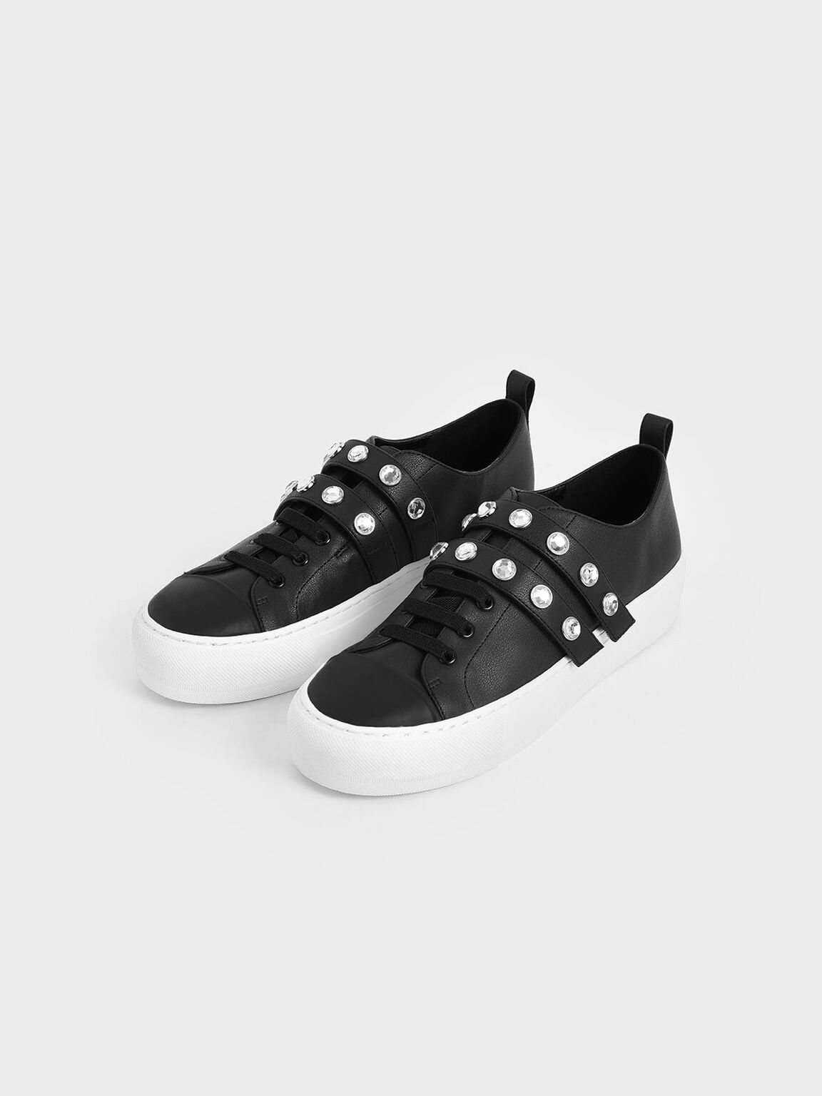 Gem-Embellished Platform Sneakers, Black, hi-res