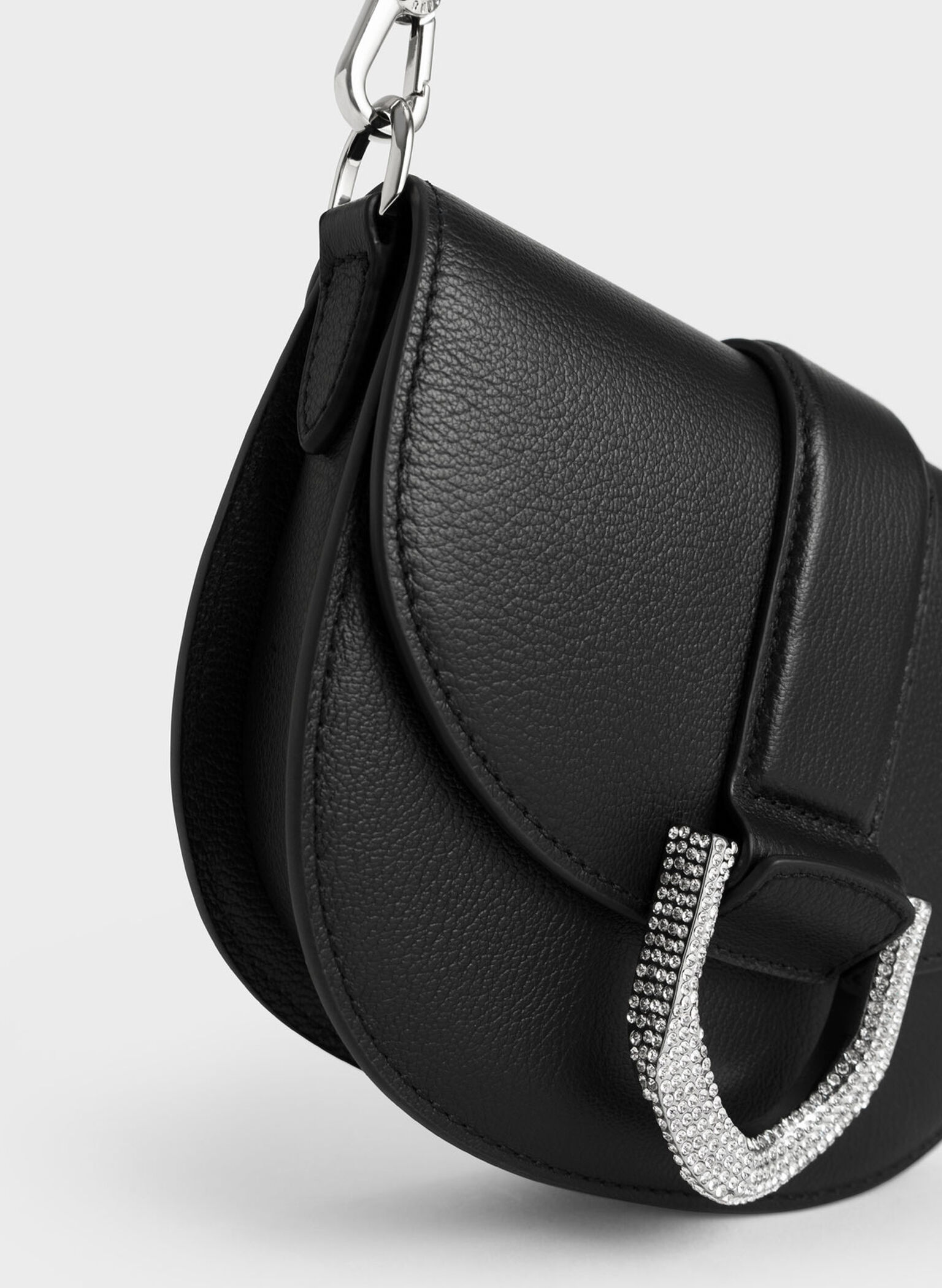 Mini Gabine Leather Saddle Bag, Black, hi-res