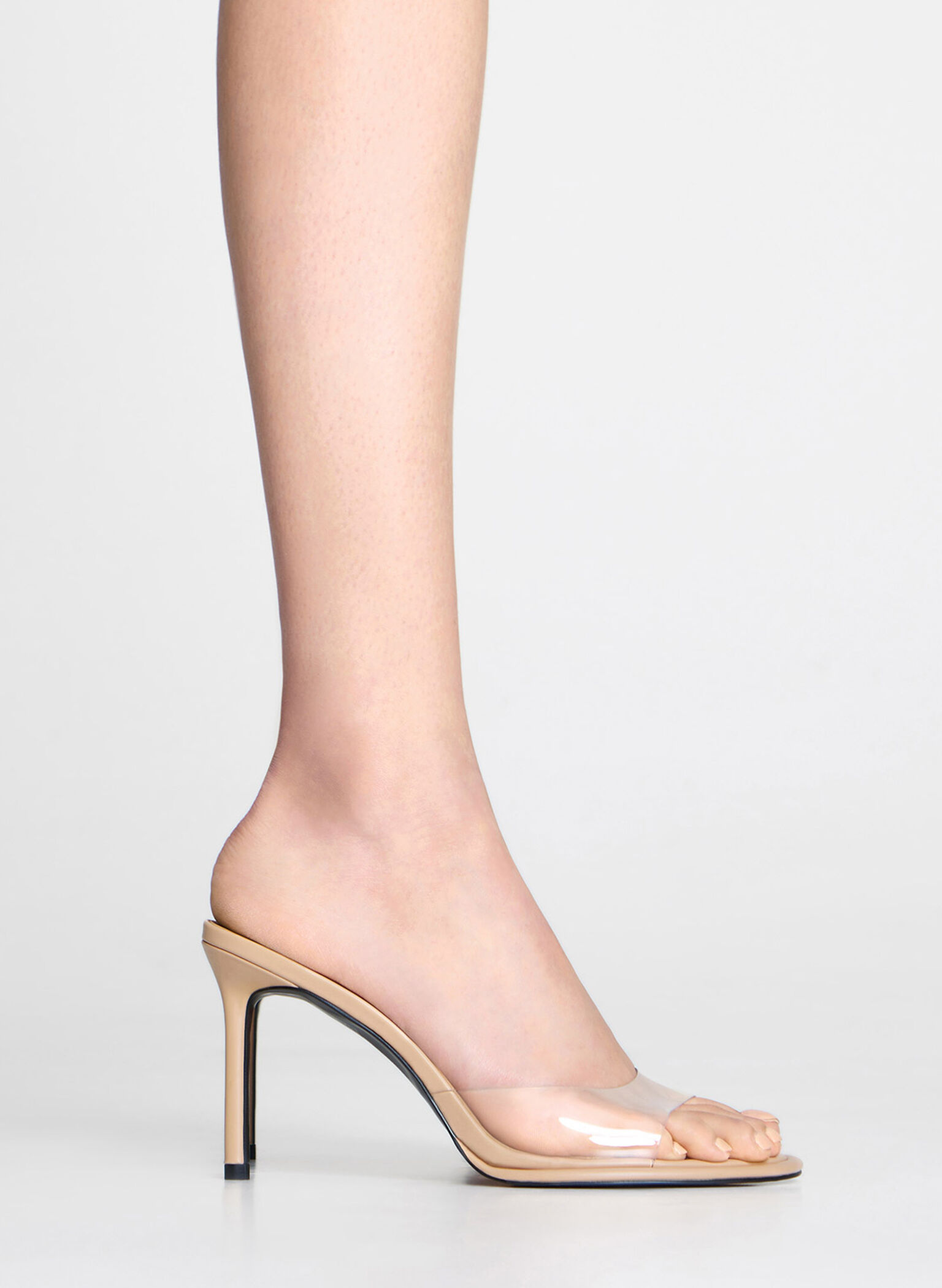 See-Through Cylindrical Heel Mules, Nude, hi-res