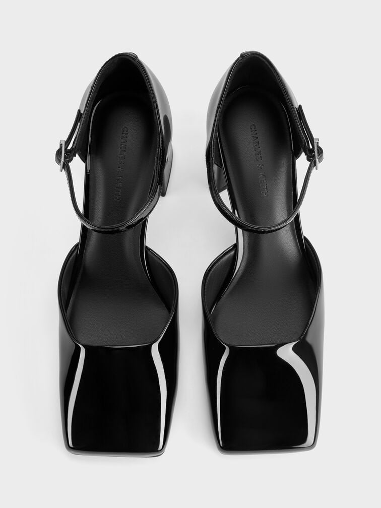 Patricia Patent Square-Toe D'Orsay Ankle-Strap Pumps, Black Patent, hi-res