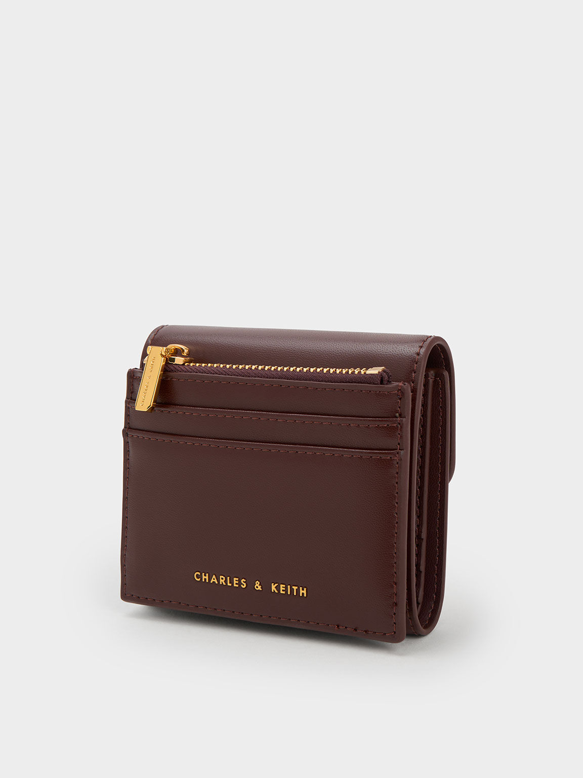 Metallic Accent Short Wallet Dark Brown