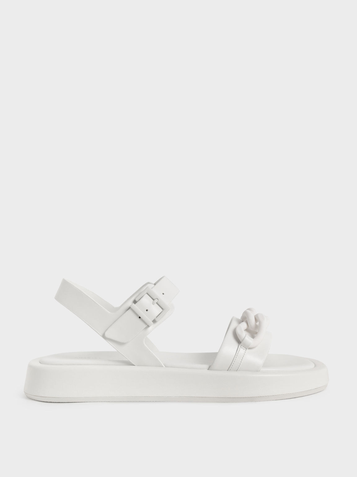 Chunky Chain Link Ankle Strap Padded Sandals White