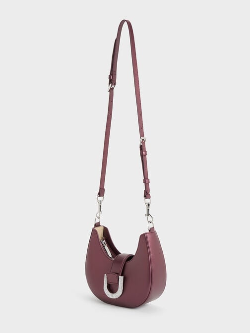 Gabine Leather Crystal-Embellished Hobo Bag, Prune, hi-res