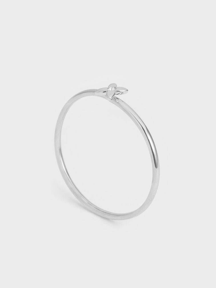 Felicity Flower-Motif Crystal Bangle, Silver, hi-res