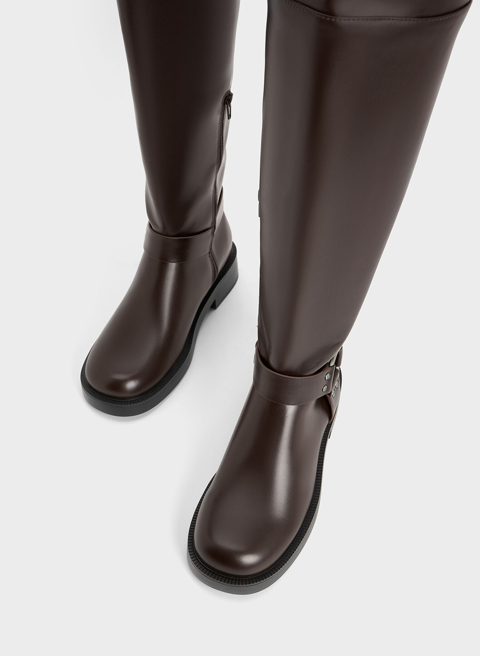 Davina Buckled Thigh-High Boots, Dark Brown, hi-res