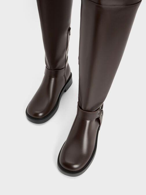 Davina Buckled Thigh-High Boots, Dark Brown, hi-res