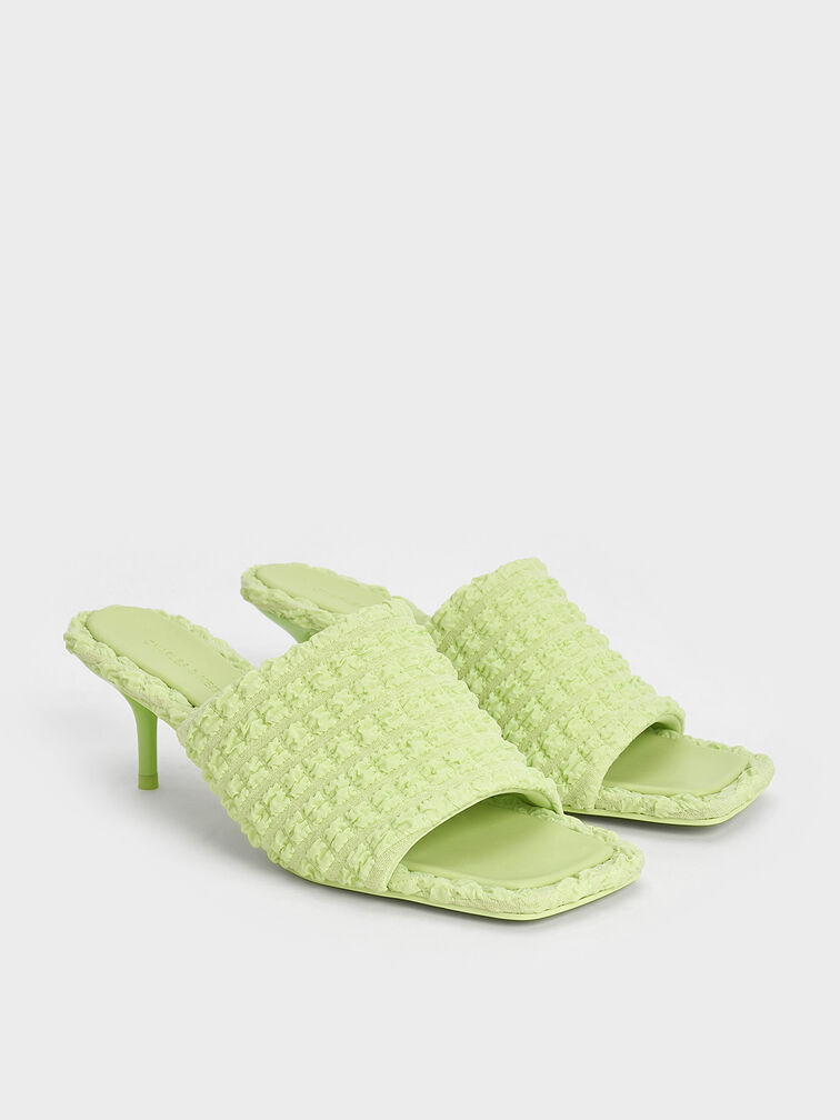 Loren Textured Kitten-Heel Mules, Light Green, hi-res