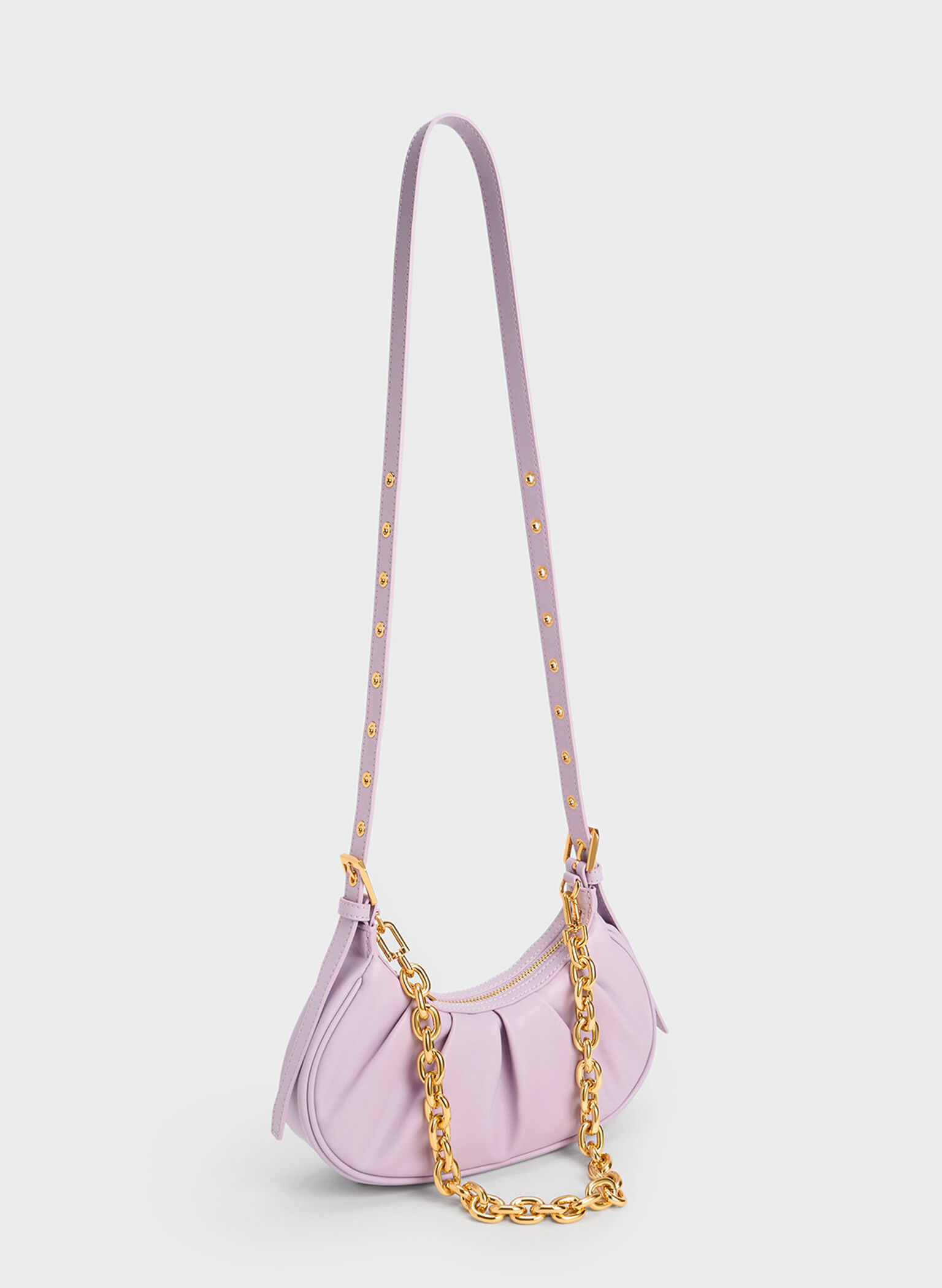Duo Ruched Shoulder Bag, Lilac, hi-res